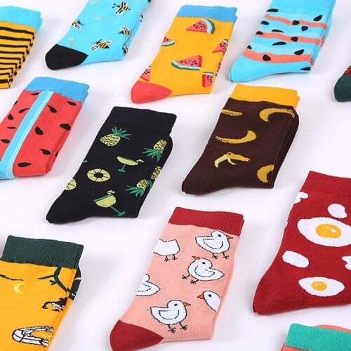 Cartoon socks for men and women Cute fruit Banana Egg Egg Cookies Donate happy food Japan Harajuku Skate socks