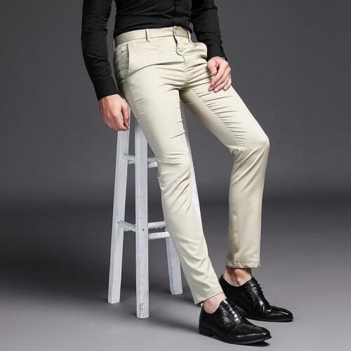 Khaki Formal Pants for Mens Black Suit Pants Calca Social Dress Pants Mens Business Pantalones Hombre Vestir Loose Trousers 2020