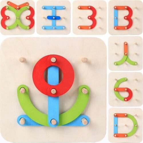 Geometric Shape Column Set Digital Number/Letter/Animal Wooden Puzzle Game Toys Imagination Educational Kids Baby Early learning