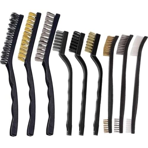Wire Brush Set, Metal Rust Remover Brushes Handy Steel/Nylon/Brass Brush Set Suitable for Cleaning Welding Slag and Rust 9pcs