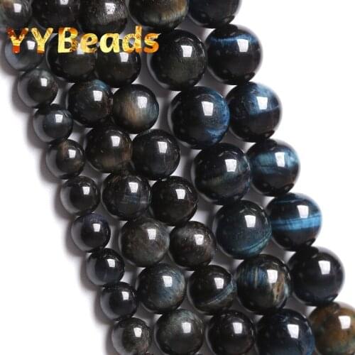 Natural Dark Blue Black Tiger Eye Beads Stone For Jewelry Making Round Loose Beads DIY Bracelets Accessories 4 6 8 10 12mm 15"
