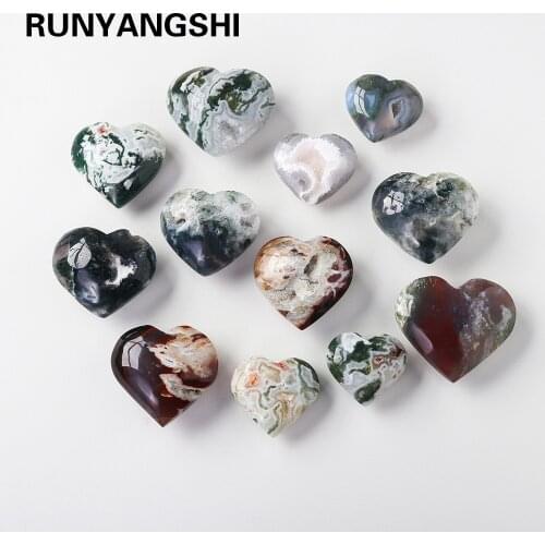 Natural crystal Green Moss Agate Crystal Cave cluster Healing Stone Heart shaped handicraft ornaments