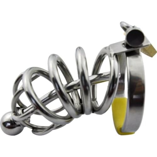 New!Stainless Steel Male Chastity Device with Catheter,Cock Cage,Penis Ring,Penis Lock,Adult Game,Cock Ring A008