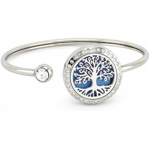 New Arrival Aroma Locket Bangle 25mm Silver color Crystals 316L Stainless Steel Essential Oil Diffuser Locket Bracelets