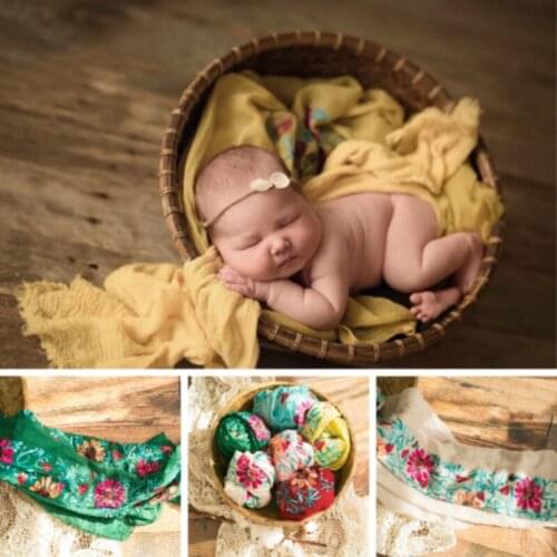 Newborn Photography Props Embroidery Blanket Baby Photo Blanket Infanti Photo Shoot Accessories Retro Big Prop Filler Decoration