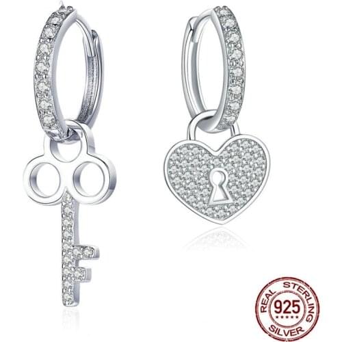Pendientes de plata de primera ley con forma de corazón para mujer, aretes pequeños, plata esterlina 100%, llave, accesor
