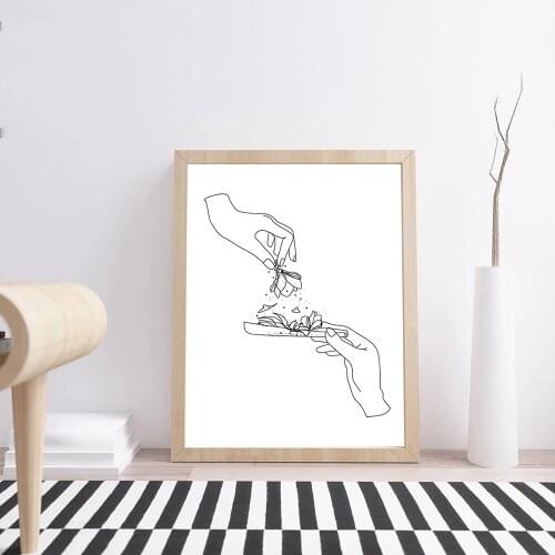 Home Decor Prints Line Art Drawing Weed Herbs Addiction Painting Pictures Wall Art Modular Canvas Modern Poster For Living Room