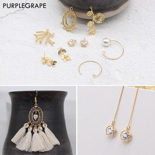 PURPLEGRAPE Leaf copper plating 18K color color gold earrings multi-rings oval DIY handmade accessories earrings jewelry