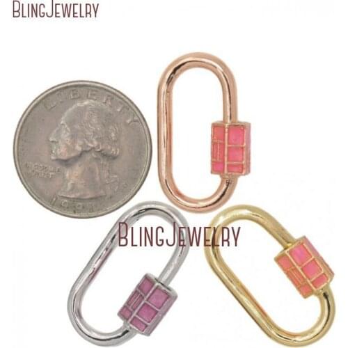 Rose Gold Silver Gold Oval LOCK Glow INLAY Oval Shape Screw Clasp Lock Carabiner Pave Lock 16x28mm FC29912