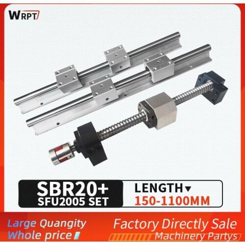 SBR20 linear guide support+SBR20UU+Free Shipping SFU2005 ball screw 1050mm-2000mm+BKBF15 end support block+DSG20H nut housing
