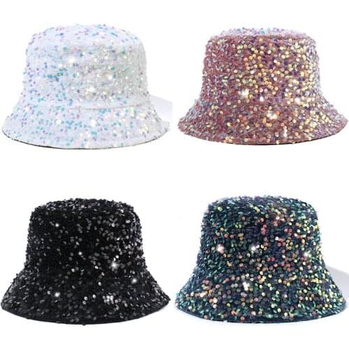 Fashion sequined basin hat ladies sunscreen sunshade bucket hat outdoor wide brim hat adjustable fisherman hat