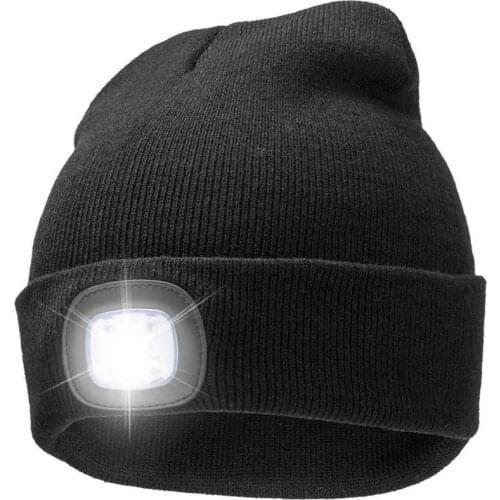 LED Lamp Cap Warm Winter Knitted Hat with LED Flashlight USB Rechargeable Headlamp Cap for Outdoor sport Biking Camping