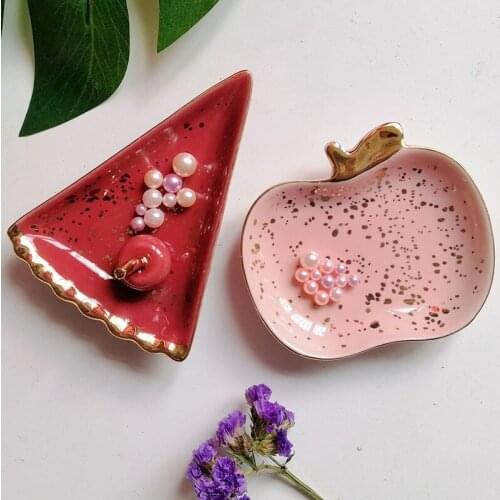 Nordic Ceramic Watermelon Apple Small Jewelry Dish Earrings Necklace Ring Storage Plates Fruit Dessert Display Bowl Decoration