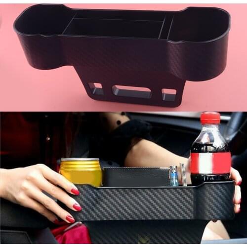 Universal Car Interior Left Right Seat Gap Crevice Storage Stowing Box Holder Organizer Pocket Carbon Fiber Black ABS