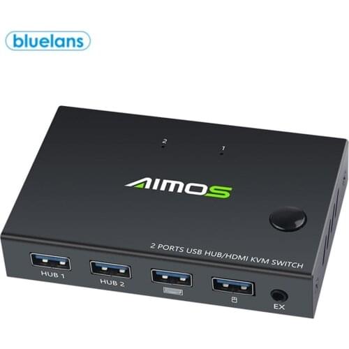 2 Ports USB HUB/HDMI KVM Switcher 2 in 1 Out HDMI KVM Switch Box Video Display 4K USB Hub Splitter for Computer