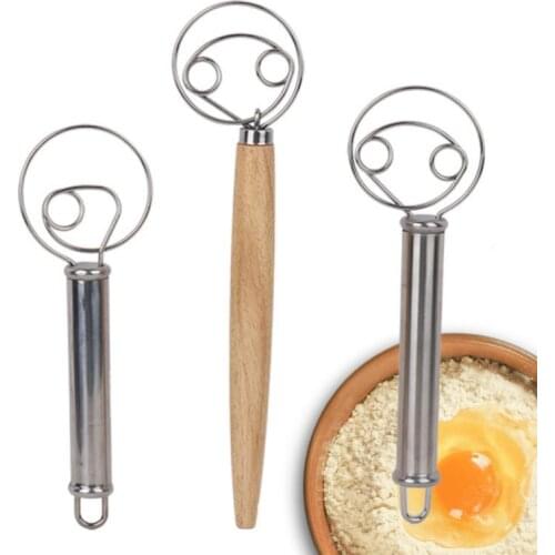 New Stainless Steel Blender Egg Beater Oak Wood Handle Bread Baking Dough Whisk Egg Whisk Hand Mixer Kitchen Accessories