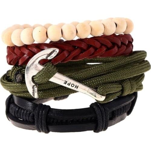 Navy Style Simple Retro Braided Anchor Leather Bracelet Hand Rope Leather Bracelet Multi-layer Suit Nautical Bracelet