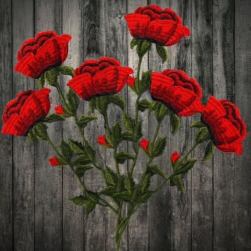 Top Quality Rose Flower Patches Iron on Red Embroidered Patch Motif Applique Women DIY Stickers For Jacket Clothes