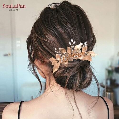 YouLaPan HP297 Golden Wedding Comb Bridal Hair Pins Wedding Hair Piece Bride Tiara Bridal Hair Comb Vintage Bridal Hair Clip