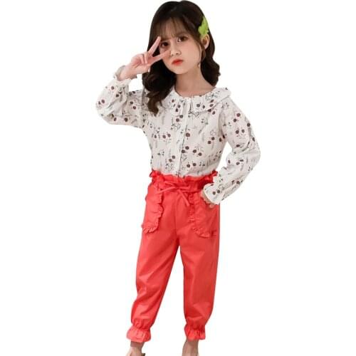 Teen Girls Clothing Floral Blouse + Pants Teenage Girls Clothing 2021 Girls Tracksuit Casual Style Childrens Clothes Girl