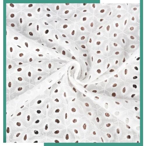 White Flower Hollow Lace Cloth Floral Embroidered Womens Summer Cotton Cloth Hollow Lace Fabric