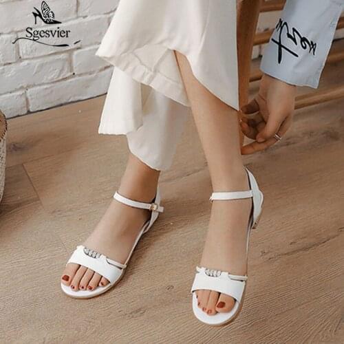 Sgesvier 2020 Women Sandals Flat Heel Champagne Cow Leather+PU Round Open-toed Buckle Leisure Soft-soled Shoes Summer Size 34-43