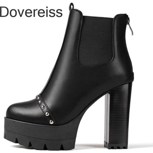 Winter For Woman New Fashion Consice Shoes Elegant Platform Goth Chunky Heels Back Zipper Short Boots Big Size 33-43