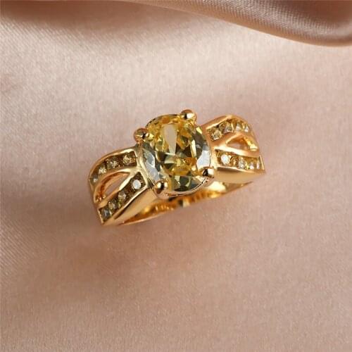 Apple Green Crystal Zircon Ring Oval Stone Rings For Women Wedding Jewelry Vintage Fashion Yellow Gold Engagement Promise Ring
