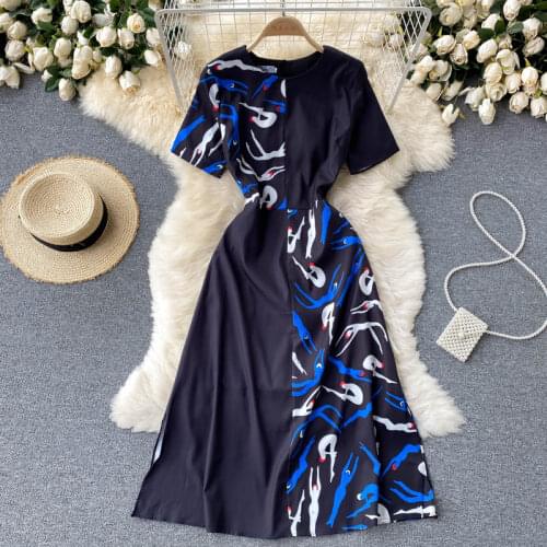 New Fashion Europe Style Summer Women Short Sleeves Patchwhork High Street A Line Dress Ladies Midi Dresses Vestido
