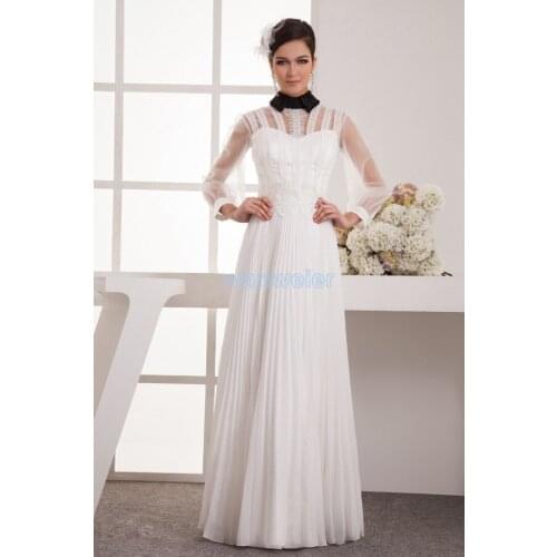 Free shipping 2016 new design hot high neck long sleeve beading brides maid dress with jacket white Mother of the Bride Dresses