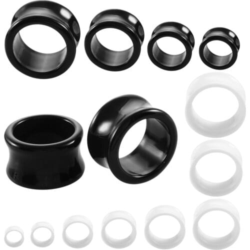 SwanJo 1 Pair Black White Acrylic Ear Tunnel Gauges Flesh Double Flared Tunnels Body Piercing Jewelry