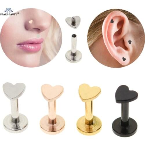 2pcs 1.2x6/8mm Mini Heart Nose Piercing Helix Piercing Nariz Tragus Labret Lip Ring Nose Ring Cartilage Earrings Pircing Jewelry