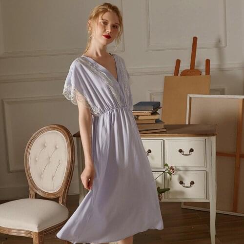 2021 Summer Sexy Solid Nightgown Cotton Lingerie Night Dress Lingerie Lace Sleepwear Nightwear Women Home Wear H839