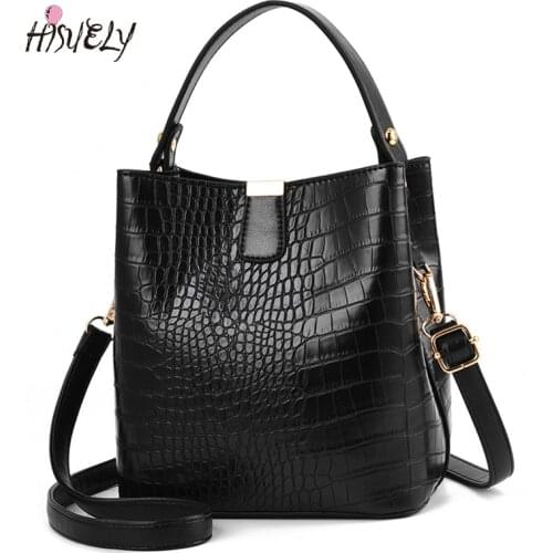 2021 Retro Alligator Bucket Bags Women Crocodile Pattern Handbag Capacity Casual PU Leather Shoulder Messenger Bags Ladies Purse