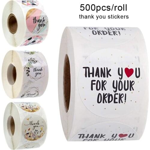 7@# 500Pcs/roll Romanti Thank You Stickers Handmade Sticker Circle Stationery Thank You for Your Order Seal Labels Thank You