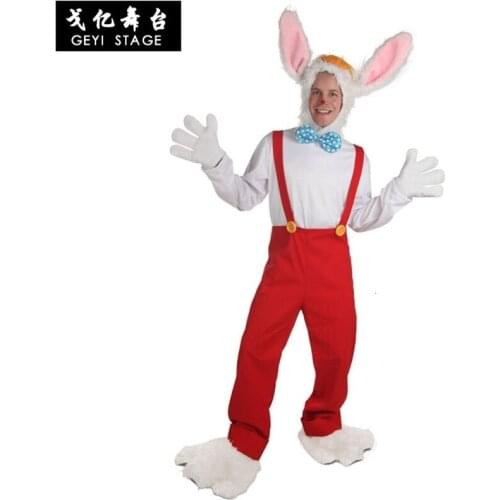 Halloween party paper for the men suit that framed roger rabbit roger roger cosplay top costume + Hat shoes cover bow
