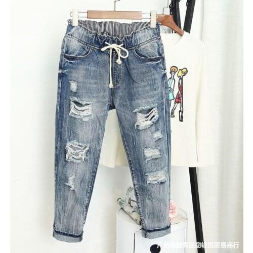 Jeans Womens Loose Harem Pants 2020 Ripped Pants Large Size Dress Autumn Large Girls Capri-Pants Korean-Style New