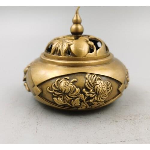 China Collect Copper Sculpture Brass SandalWood Incense Burner Metal Crafts Home Decoration