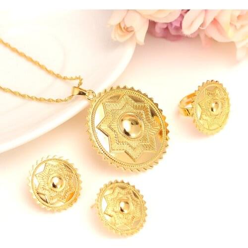 Ethiopian Gold Color star cross Jewelry Set Habesha Eritrean For African Women Wedding Jewelry Set Fashion Charm Gift