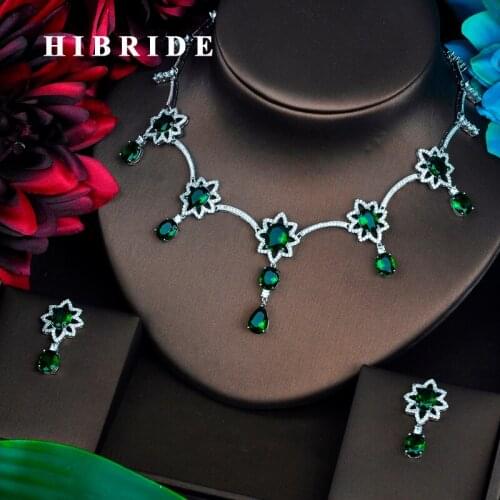 HIBRIDE Green AAA Cubic Zirconia Jewelry Sets For Women Fashion Drop Earring Set Wedding Dress Accessories Wholesale Price N-449