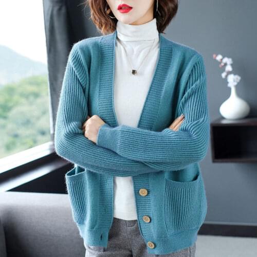 Knitting V-neck Cardigans Women Fashion elegant long sleeve big Size 4XL loose sweater female 2021 new solid Korean spring tops