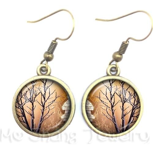1pcs 16mm Round Glass Cabochon Handmade Tree Of Life Drop Earrings For Women Girl Dr Who Earrings Best Gifts