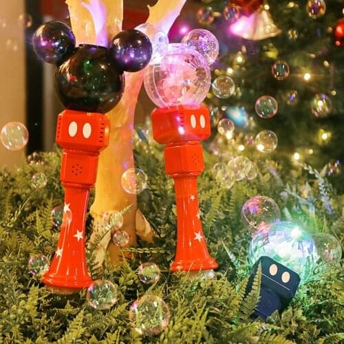Disney Summer Outdoor Cartoon Mickey Mouse Automatic Blowing Bubble Stick Lighting&music Waterproof Toy For Kids Girl Boy Gifts