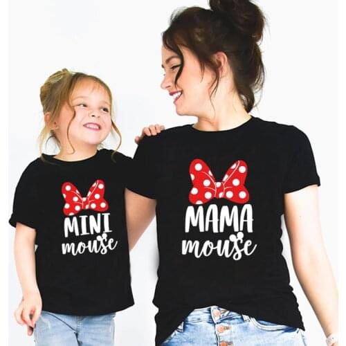 MAMA & MINI Mouse Cute Family Look T shirt Family Matching Outfits Mommy and Me Cotton T-shirt Woman Girls Clothes Baby Romper