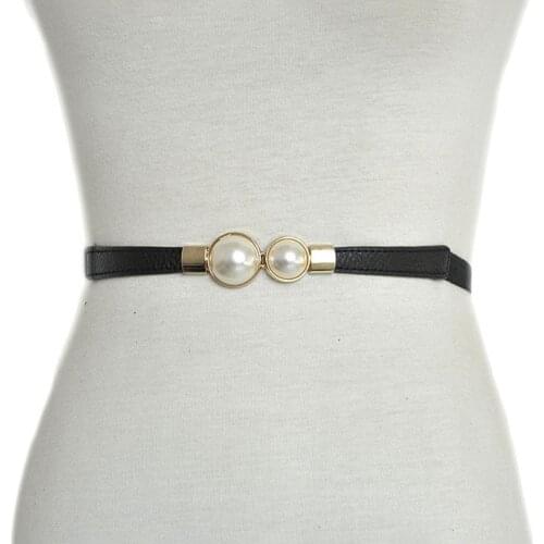 Fashion Women Elastic Faux Pearl Thin Skinny Waistband Waist Belt Dress Decor