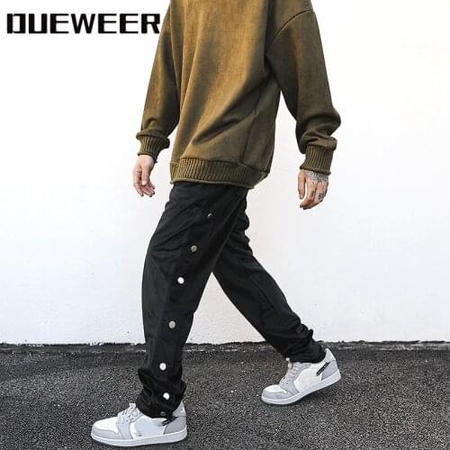 Dueweer Men Velour Trousers High-end Suede Joggers Sweatpants Streetwear Double Side Buttons Velvet Pants