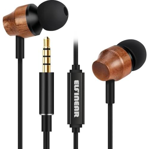 ELFINEAR Wood Earphones in-Ear Earbuds Hi-Fi Stereo Headphones for iPhone iPad iPod Samsung Galaxy and More Android Smartphones
