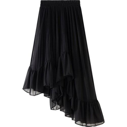 Casual Black White Spring Summer Chiffon Skirt Womens Fashion Korean Irregular Skirts New 2020 High Waist Chic Tutu Skirt Female