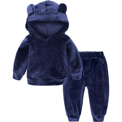 2020 Autumn Winter Fashion Girl Boy Clothes Hoodies Toddler Bear Hooded Tops Long Pants Outfits Set Children 2Pcs Kids Set ST415