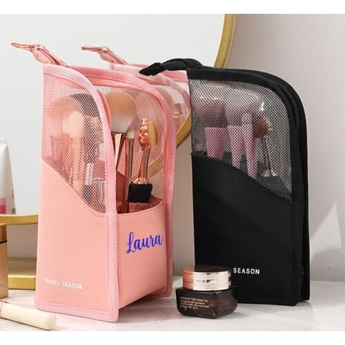 Personalized Embroidery Makeup Brush Holder Stand-up Cosmetic Bag Portable Storage Bag Customized Gift for Women,Bridesmaid